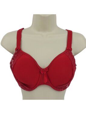 Elomi 36DD EL8740 Amelia Spacer Molded T Shirt Bra Underwire Lined Red Lace